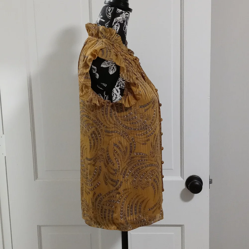 🍁Ann Taylor🍁 - Floral Ruffle Neck Tie Shell Top - Picture 4 of 12